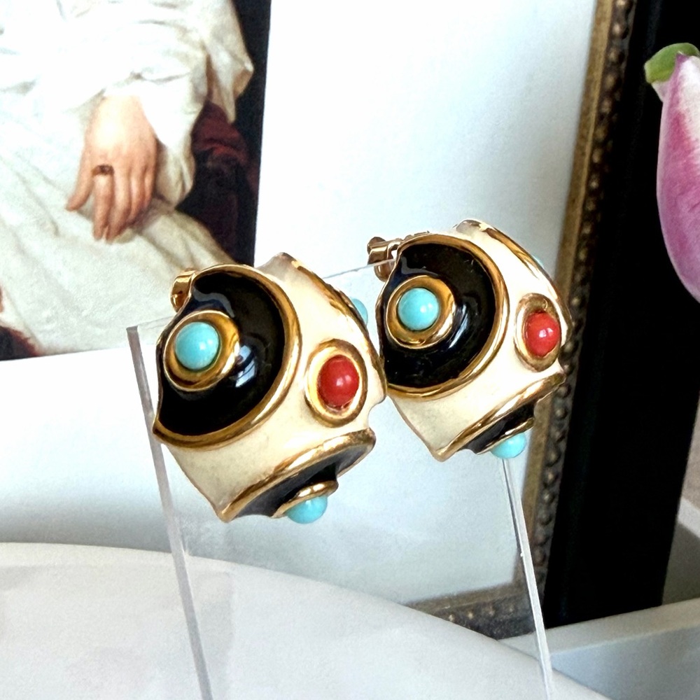 SOLD 🩷Kenneth Jay Lane Vintage Enamel Earrings - Picture 3 of 7